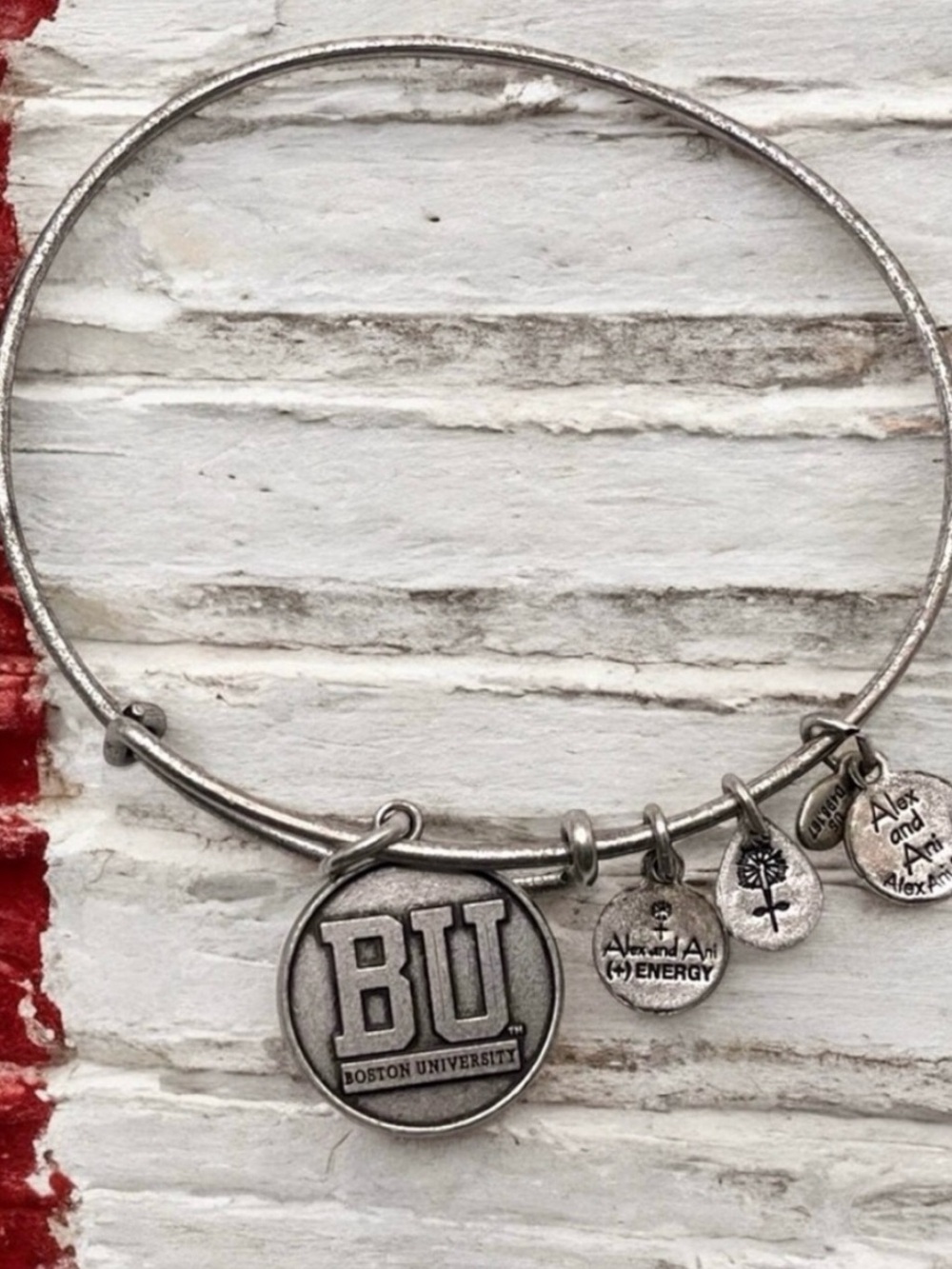 Alex and Ani Rafaelian Silver Finish Boston University BU Charm Bangle Bracelet